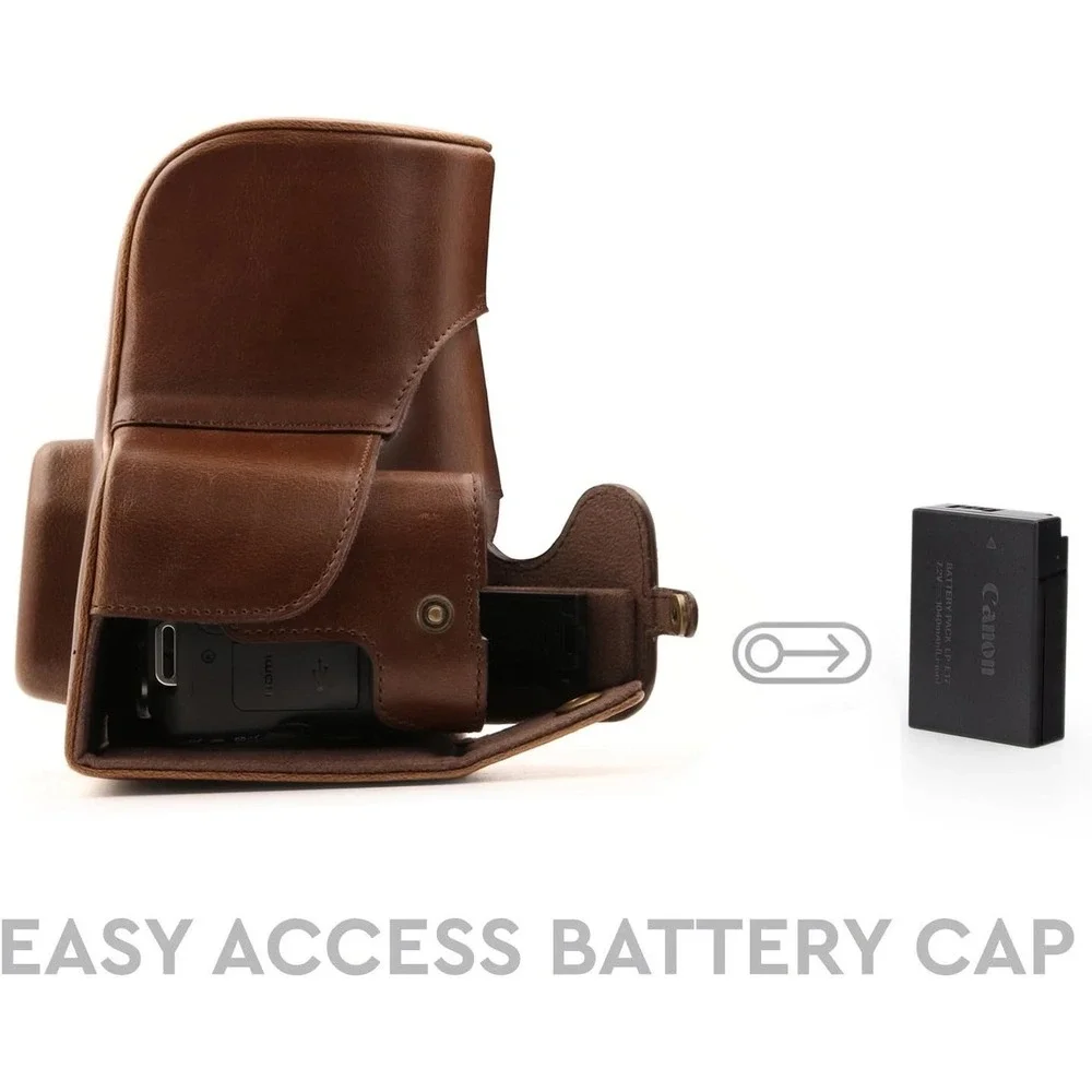 MegaGear MG1304 Leather Camera Case Canon SL2 200D Kiss X9 18-55mm‎ Dark Brown